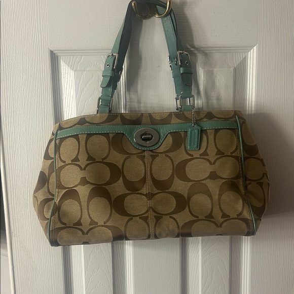 Coach Tan and Green Signature Shoulder Bag - Picture 1 of 9